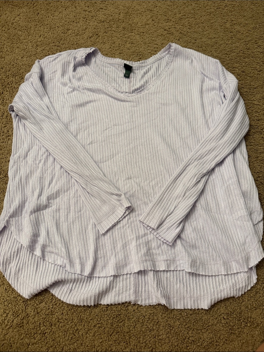 Light Lavender Ribbed Long-Sleeve Women's Top